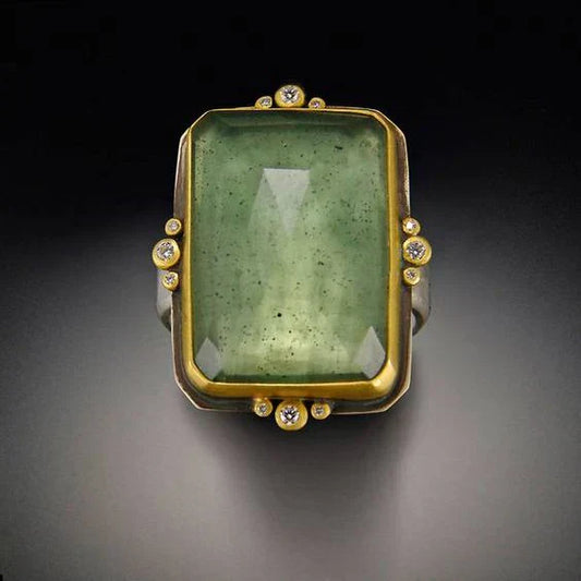 Vintage Green Glass Golden Ring