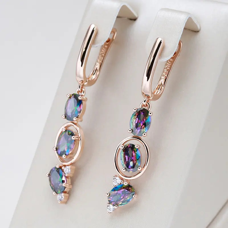 Earrings with multicolored crystals in golden