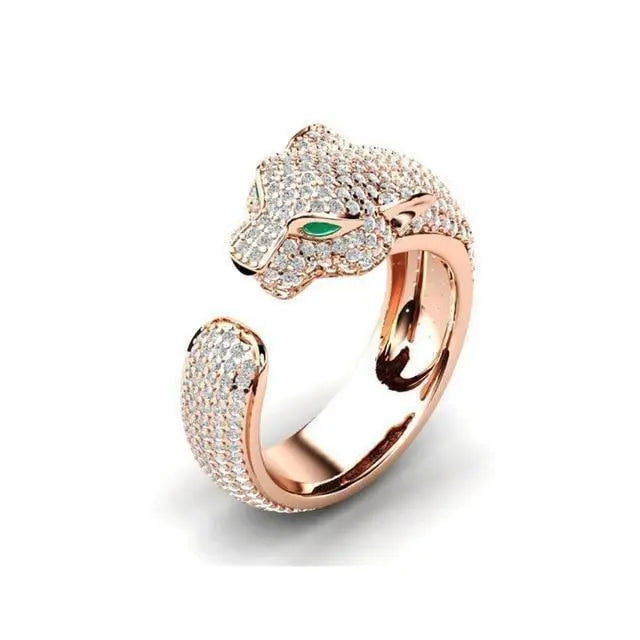Adjustable Jaguar Ring with green Zirconia eyes